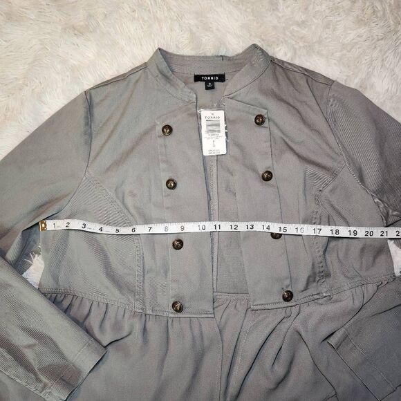 New Torrid Twill Chiffon Mix Military Peplum Jacket - Picture 6 of 12